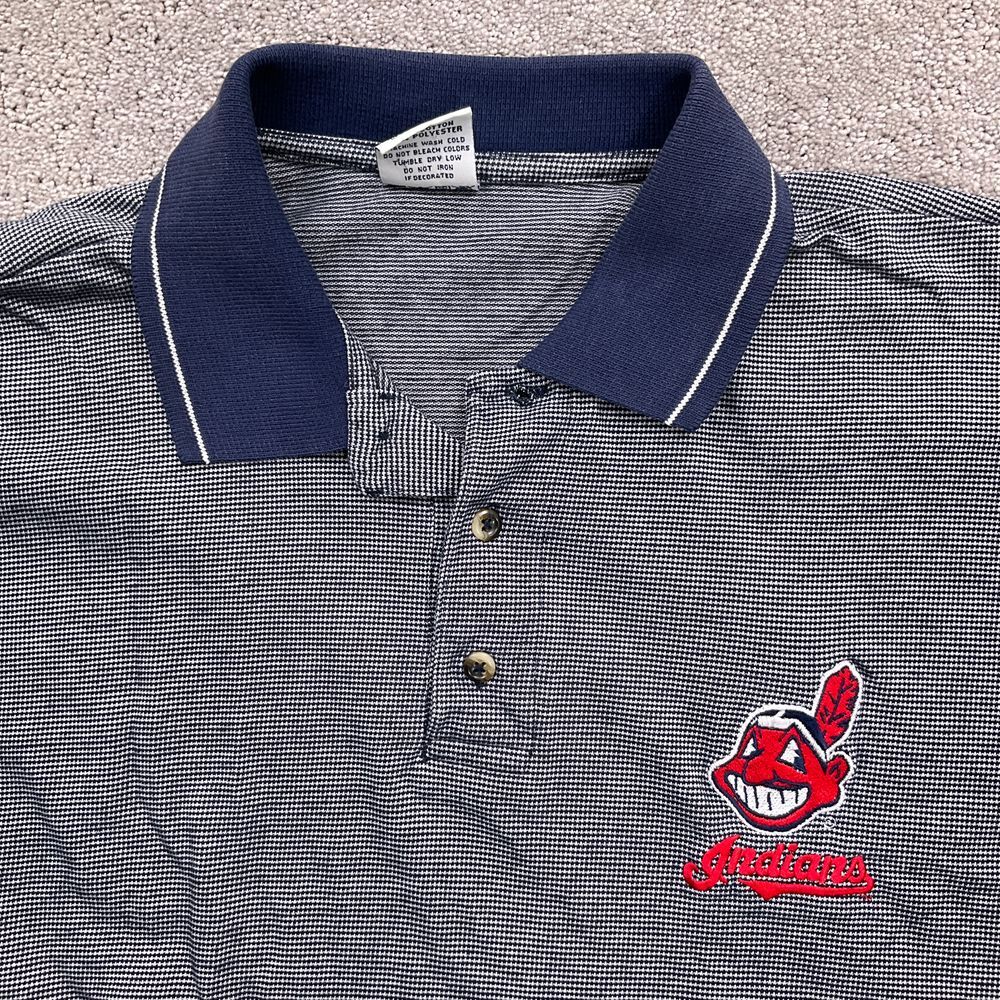 True Fan Shirt Mens L Blue White‎ CHIEF WAHOO INDIANS Stitch Logo Casual VTG